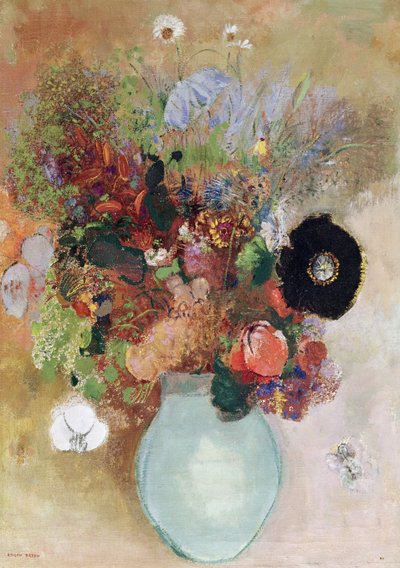 Bloemen in een groene vaas, 1910 door Odilon Redon